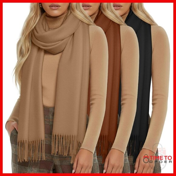 Accessories - 3 Pack Winter Scarves Soft Pashmina Shawl Wraps 75" Long Warm Accessories